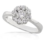 14K White Gold 1ctw Round Brilliant Cut Cluster Diamond Ring. IJ/I1-I2