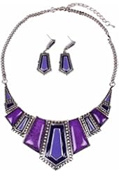 Amber Like Geometric Tribal Tibet Silver Bib Choker Necklace Earrings Set