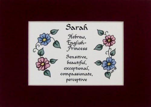 McDarlins Calligraphy Sarah Personalized Girl Name Meaning Wall Picture Keepsake Gift Made in The USA