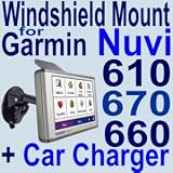 Vehicle Windshield / Suction CUP Mount , Car Mounting Kit for Garmin Nuvi 610, 660, 670 GPS + Car Charger Image