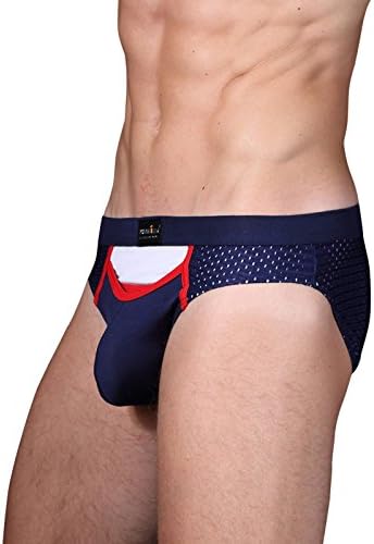Threeseasons Sexy Men's Big Breathe Holes Underwear Y-Front briefs 3 Size M~XL (M, Navy Blue)