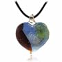 Murano Glass Silver Color Red Light Green Dark Blue Glitter Heart Silk Pendant Necklace