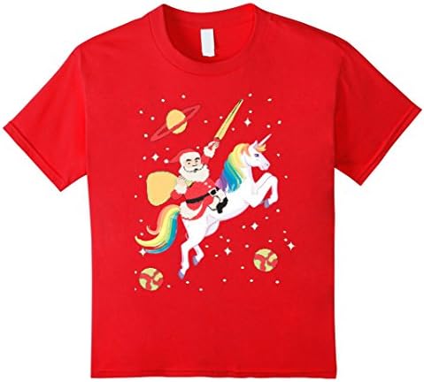 Kids Santa Riding Unicorn t-shirts tee, Santa t-shirts tee 10 Red