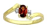 Genuine Oval Garnet & Diamond 14k Gold Promise Ring