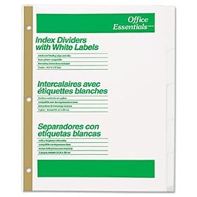 Office Essentials White Label Dividers, 5-Tab, 11 x 8-1/2, White, 5 Sets/Pack