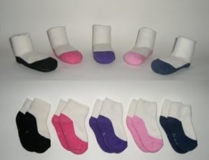 Baby Girl Shoe Socks Fashion Flats Gift Set, Funky Feet Newborn Infant Warm Comfy Princess Set in Black, Hot Pink, Purple, Pink & Blue (0-12 months, 5 pairs), Gift Wrap Available