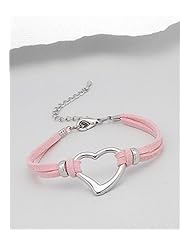 Light Pink Heart Artificial Suede Leather Bracelet In White Base