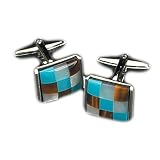 CUFFLINKS WITH SEMI PRECIOUS STONES, RHODIUM PLATED