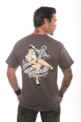 Lucky 13 Hold Fast T Shirt Sailor Pin Up Girl Tee Charcoal