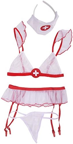 Simplicity Flirty Nurse Lingerie w/ Bra, Garters, G String and Hat