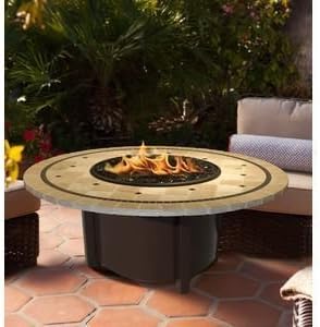 California Outdoor Concepts 5010-BR-PG11-LAG-48 Carmel Chat Height Fire Pit-Brown-Rose Glass-Laguna Mosaic 48 in. Tile Top