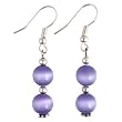 Handmade Purple Cat's Eye & Silver Beaded Earrings