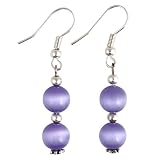 Handmade Purple Cat's Eye & Silver Beaded Earrings