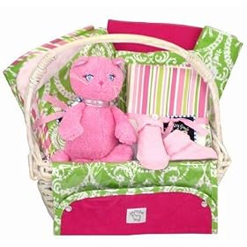 Bright Pink & Green Couture New Baby Accessory Gift Basket - Great Shower or Christmas Holiday Gift Idea for Newborn Girls