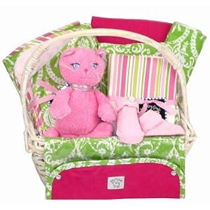 Bright Pink & Green Couture New Baby Accessory Gift Basket - Great Shower or Christmas Holiday Gift Idea for Newborn Girls