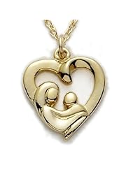 24k Gold over Sterling Silver Mother and Child Heart Pendant Necklace Mom Jewelry on 18" Gold filled chain in gift box