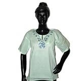 Womens Yoga Tops-Cambridge blue Embroidered Om Meditation Tunics L