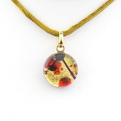 Handmade Murano Glass Pendant - Round S Red/Gold Style1