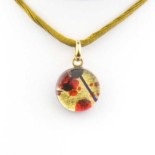 Handmade Murano Glass Pendant - Round S Red/Gold Style1