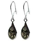 Green Amber and Sterling Silver Simple Teardrop Earrings