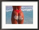 Woman in Thong at Beach with Sandy Bottom Framed Photographic Poster Print by Bill Bachmann, 21x17
