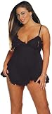 Sexy Plus Size Black Sheer Babydoll and Thong - Open Cup See Thru Baby Doll and Panties