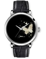 SPRAWL Aanalog Fashion Series Silver Ladies Watches of Genuine Black Leather Strap,Unique Wrist Watch for Women Girls Designed with Butterfly on a newspaper