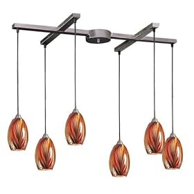 Mulinello - 6 Light Island Pendant Track Lighting Fixture - Brushed Nickel - Amber Glass -...