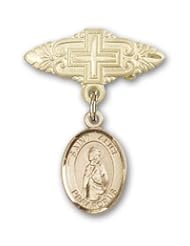 14K Gold Baby Badge with St. Alice Charm and Badge Pin with Cross