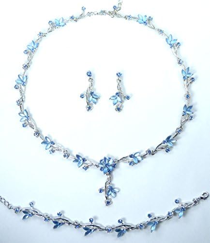 Elegant Bridal Necklace, Earrings and Bracelet Set of Frosted Bead Floral Adorned with Austrian Rhinestones for Wedding, Prom, Quinceañera or Other Special Events #D06B0bl