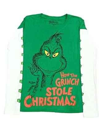 Amazon.com: Dr Seuss How The Grinch Stole Christmas Womens Green Long Sleeve T-Shirt: Clothing