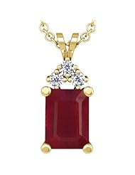 14K Yellow Gold Emerald Cut Ruby And Round Diamond Pendant
