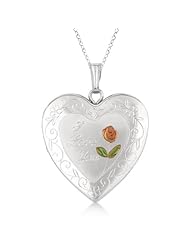 Hand Engraved I Love You Heart and Flower Pendant Locket Sterling Silver