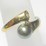 14K Two-Tone Gold Black Pearl and Diamond Ring