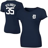 MLB Majestic Justin Verlander Detroit Tigers #35 Women's Player T-Shirt - Navy Blue (Medium)