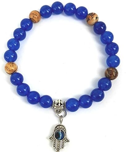 Yestone Jewelry 8mm Black Lava Stone Gold Evil Eye Charm Hamsa Bracelet for Men and Women