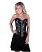 Gothic Black Leather Steel Boned Overbust Corset Front zipper up Back Lacing Corset With Steel Rings LVG1217
