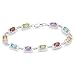Jewelili Multi Gemstone and Diamond Bracelet in Sterling Silver, 7.5"