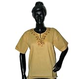 Embroidered Aum Indian Yellow Yoga Meditation Cotton Tunic Top M