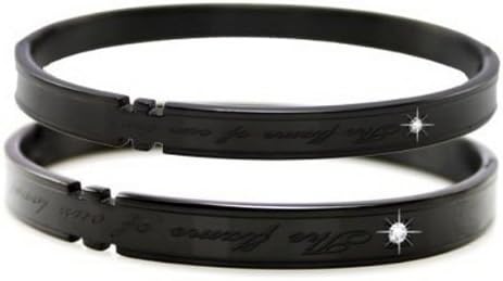 His &amp; Her Flame Love Bangle Bracelet Matching Set Titanium Stainless Steel Crystal Couple Charm Bracelet Wrist CZ Black Gold Cuff Bracelet for Men &amp; Women 2 PCS