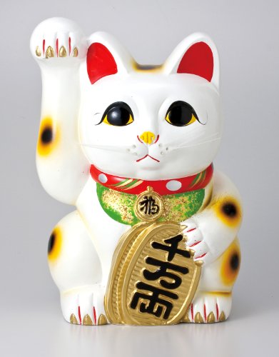 白手長小判猫 6号（右手）  【常滑焼招き猫】 【置物】 【縁起物】 [インテリア小物]