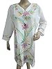 Bohemian Women's Cotton Kurti White Green Floral Tunic Top Boho Yoga Kurta L