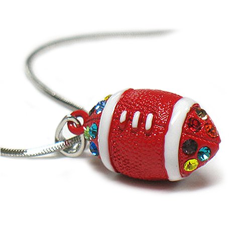 Red Miniature Crystal Football Pendant Necklace Fashion Jewelry