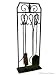 New 2-Tone French Cast Iron 5pc Fireplace Tool Set