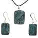 Blue Laugna Lace Agate Rectangle Pendant and Earring Set - Pendant (17x22mm), Earrings (14x19mm) - Adjustable Cord Necklace