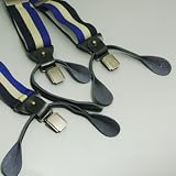 Classic Men's Blue Khaki black striped Suspenders for work Y-Back Leather Clip-On Brace SP1026