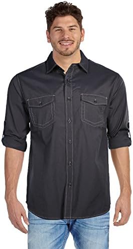 NoNo Maldonado Men's Casual Button Down Shirt-Style 203 - Black-Medium