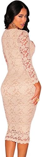Singlevillage Women's Lace Illusion Plunging V Neck Midi Dress