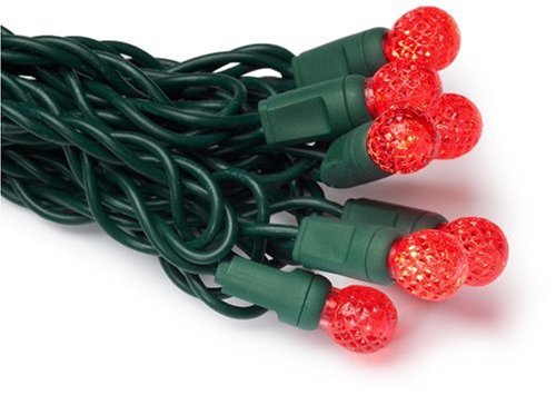 GKI/Bethlehem Lighting 35-Light Faceted Berry LED Light Set, Red Bulbs, Green Wire