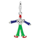 Sterling Silver Movable & Enamel Clown w/Lobster Clasp Charm